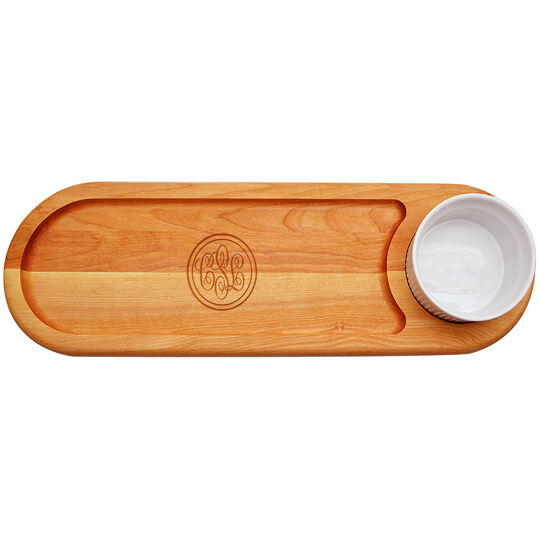 Double Circle Monogram 21-inch Dip & Serve Wood Board